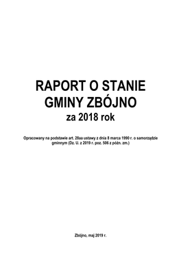 RAPORT O STANIE GMINY ZBÓJNO Za 2018 Rok