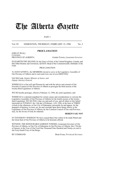 The Alberta Gazette, Part I, February 15, 1996