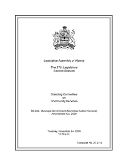 Legislative Assembly of Alberta the 27Th Legislature Second Session