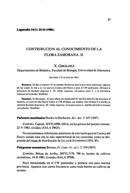 Contribucion Al Conocimiento De La Flora Zamorana. Ii