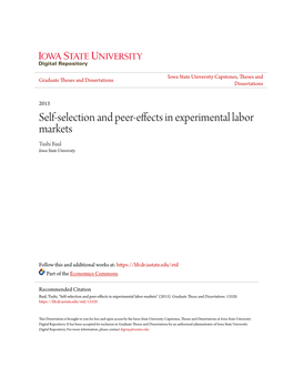 Self-Selection and Peer-Effects in Experimental Labor Markets Tushi Baul Iowa State University