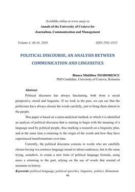 Political Discourse, an Analysis Between Communication and Linguistics