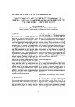 Excavations at a Multi-Period Site Near Cams Hill School, Fareham, Hampshire: Germanic Influence on the Late Roman Hampshire Coast?