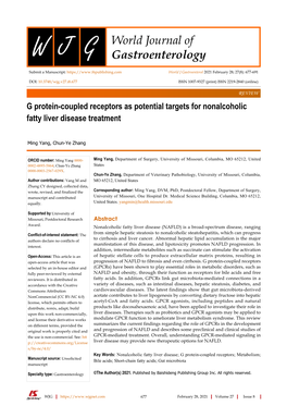 G Protein-Coupled Receptors As Potential Targets for Nonalcoholic Fatty Liver Disease Treatment