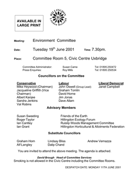 Environment Committee Tuesday 19 June 2001 Time