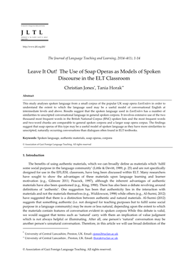 Leave It Out! the Use of Soap Operas As Models of Spoken Discourse in the ELT Classroom