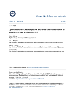 Optimal Temperatures for Growth and Upper Thermal Tolerance of Juvenile Northern Leatherside Chub