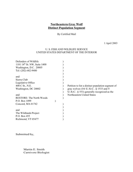 Northeastern Gray Wolf Distinct Population Segment