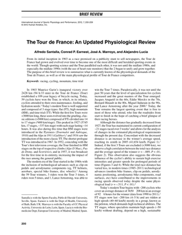 The Tour De France: an Updated Physiological Review