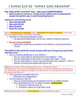 1 Kings 2:13-25 “What Goes Around”