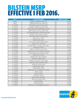 Part # Invoice Description MSRP 2/1/2016 199020 SPRING,GM