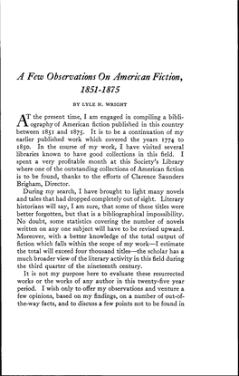 A Few Observations on American Fiction, 1851-1875