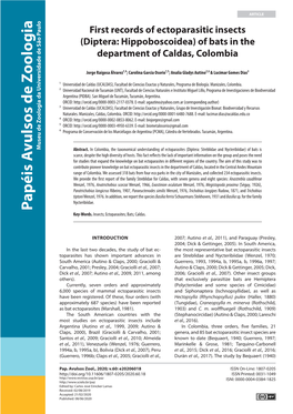 (Diptera: Hippoboscoidea) of Bats in the Department of Caldas, Colombia