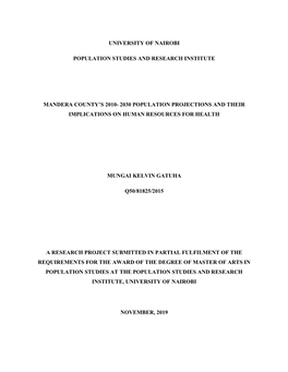 Mandera County's 2010- 2030 Population Projections and Their Implications on Human Resources for Health
