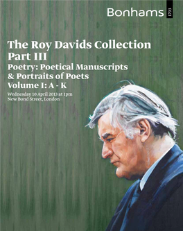 The Roy Davids Collection Part III Poetry: Poetical Manuscripts and Portraits of Poets Volume I