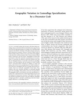 Geographic Variation in Camouflage Specialization by a Decorator Crab