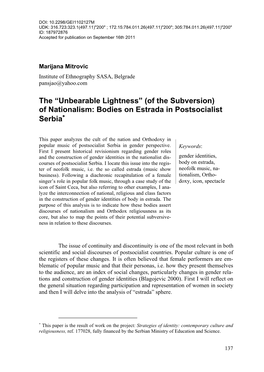 Of Nationalism: Bodies on Estrada in Postsocialist Serbia∗