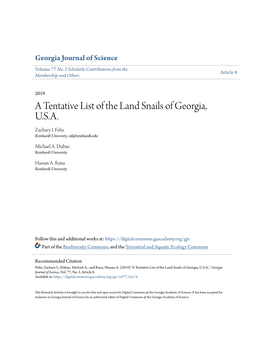 A Tentative List of the Land Snails of Georgia, U.S.A. Zachary I