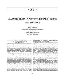 Learning from Hypertext: Research Issues and Findings