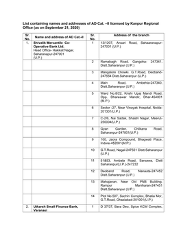 II Licensed by Kanpur Regional Office (As on September 21, 2020)