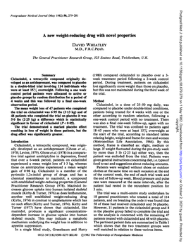 A New Weight-Reducing Drug with Novel Properties DAVID WHEATLEY M.D., F.R.C.Psych