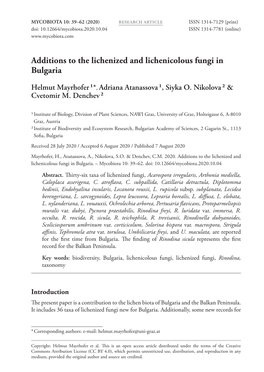 Additions to the Lichenized and Lichenicolous Fungi in Bulgaria