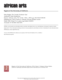 The Yoruba Trickster God Author(S): John Pemberton Source: African Arts, Vol