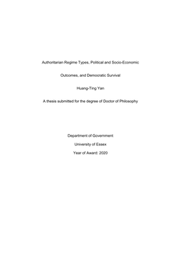 Authoritarian Regime Types, Political and Socio-Economic Outcomes