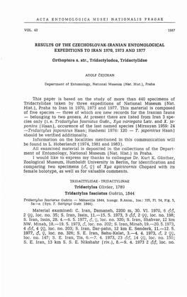 Orthoptera S. Str., Tridactylodea, Tridactylidae This Paper Is Based