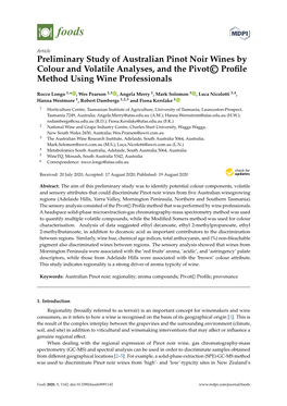 Preliminary Study of Australian Pinot Noir Wines by Colour and Volatile Analyses, and the Pivot© Proﬁle Method Using Wine Professionals