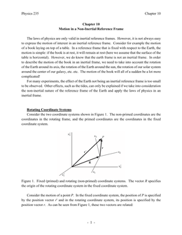 Chapter 10 Motion in a Non-Inertial Reference Frame the Laws Of