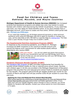 Food for Children and Teens Oakland, Macomb, and Wayne Counties