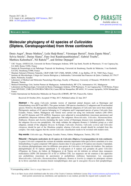 Molecular Phylogeny of 42 Species of Culicoides (Diptera, Ceratopogonidae) from Three Continents