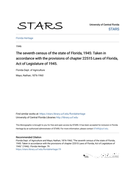 The Seventh Census of the State of Florida, 1945: Taken in Accordance with the Provisions of Chapter 22515 Laws of Florida, Act of Legislature of 1945