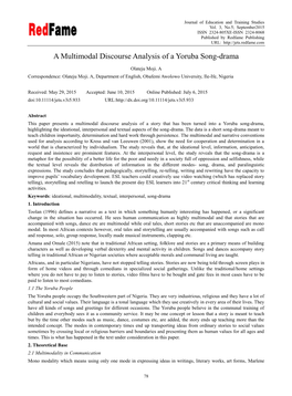 A Multimodal Discourse Analysis of a Yoruba Song-Drama