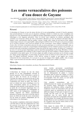 Les Noms Vernaculaires Des Poissons D'eau Douce De Guyane