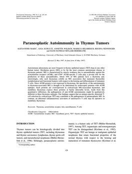 Paraneoplastic Autoimmunity in Thymus Tumors