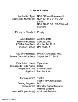 20-427S011 Vigabatrin Clinical BPCA