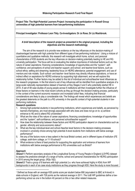 The High-Potential Learners Project: Increasing the Participation in Russell Group Universities of High Potential Learners from Low-Performing Institutions