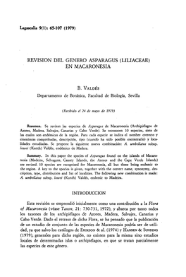 Revision Del Genero Asparagus (Liliaceae) En Macaronesia