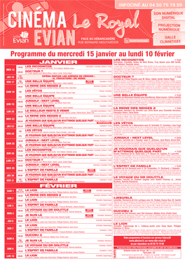 Programme Du Mercredi 15 Janvier Au Lundi 10 Février