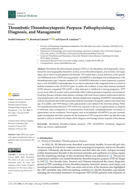 Thrombotic Thrombocytopenic Purpura: Pathophysiology, Diagnosis, and Management