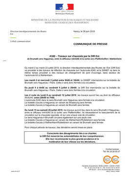 A340 – Travaux Sur Chaussée Par La DIR Est De Brumath Vers Haguenau, Entre Le Diffuseur A4/A340 Et La Sortie Vers Pfaffenhoffen / Wahlenheim