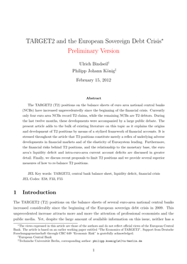 TARGET2 and the European Sovereign Debt Crisis∗ Preliminary Version