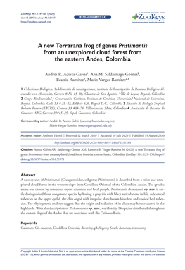 A New Terrarana Frog of Genus Pristimantis from an Unexplored Cloud Forest from the Eastern Andes, Colombia