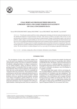 Coal Heritage from Southern Belgium: a Preservation and Computerized Management of Coal Concessions Data