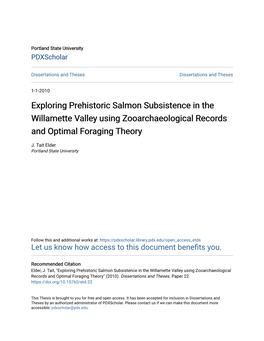 Exploring Prehistoric Salmon Subsistence in the Willamette Valley Using Zooarchaeological Records and Optimal Foraging Theory