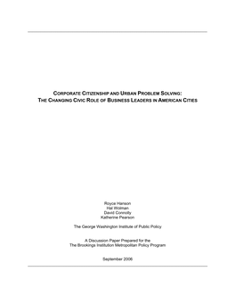 Corporate Citizenship and Urban Problem Solving: the Changing Civic Role of Business Leaders in American Cities