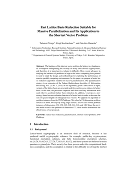 Fast Lattice Basis Reduction Suitable for Massive Parallelization and Its Application to the Shortest Vector Problem