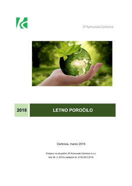 Letno Poročilo JP Komunala Cerknica D.O.O. Za Leto 2018